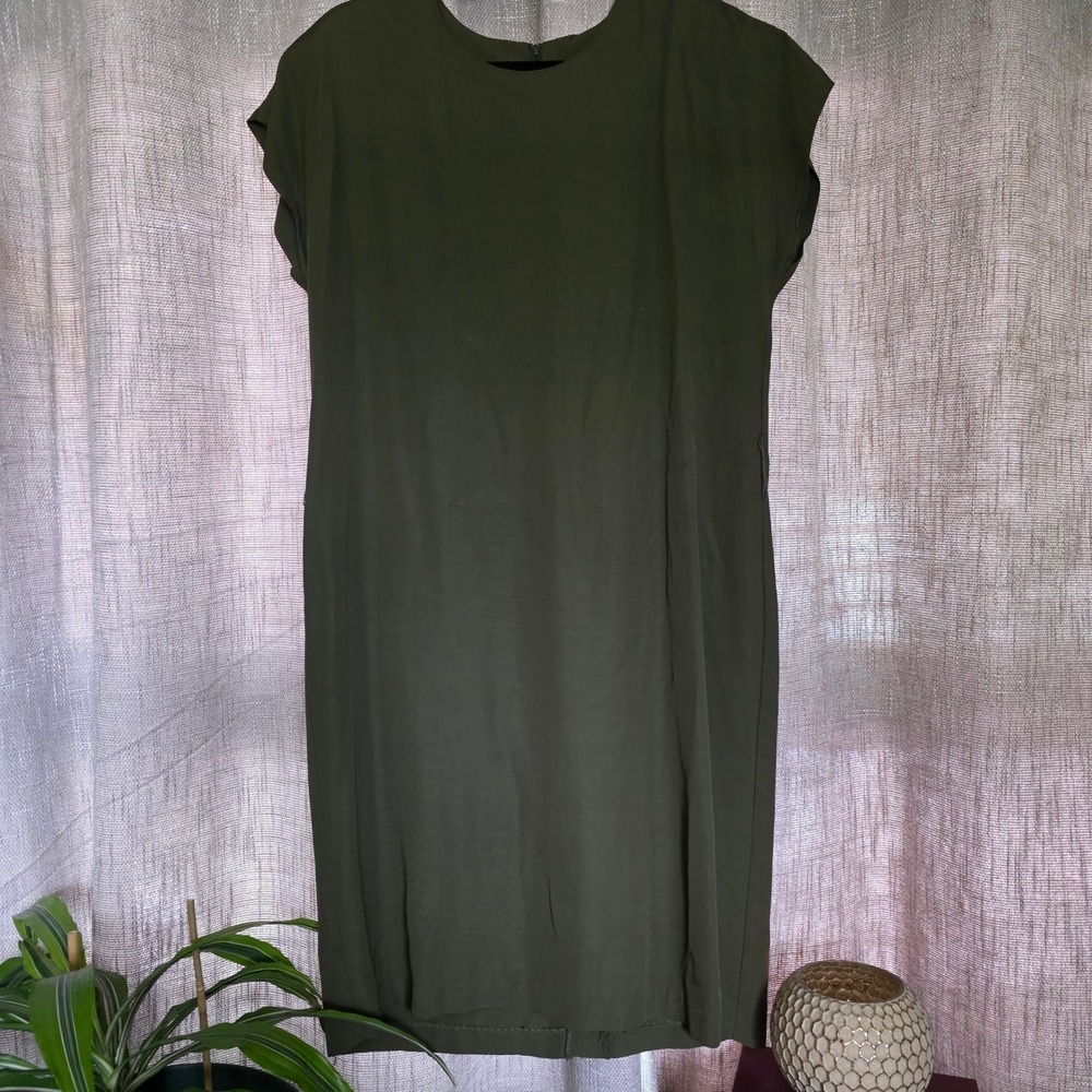 Vintage R.E.O. Originals Olive Green Shift Dress Cap Sleeve ILGWU USA Made 12